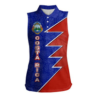 Costa Rica Toucan Women Sleeveless Polo Shirt Red and Blue with National Seal and Tropical Bird Graphic - Wonder Print Shop