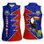 Costa Rica Toucan Women Sleeveless Polo Shirt Red and Blue with National Seal and Tropical Bird Graphic - Wonder Print Shop