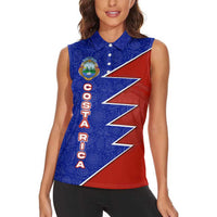 Costa Rica Toucan Women Sleeveless Polo Shirt Red and Blue with National Seal and Tropical Bird Graphic - Wonder Print Shop