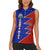 Costa Rica Toucan Women Sleeveless Polo Shirt Red and Blue with National Seal and Tropical Bird Graphic - Wonder Print Shop