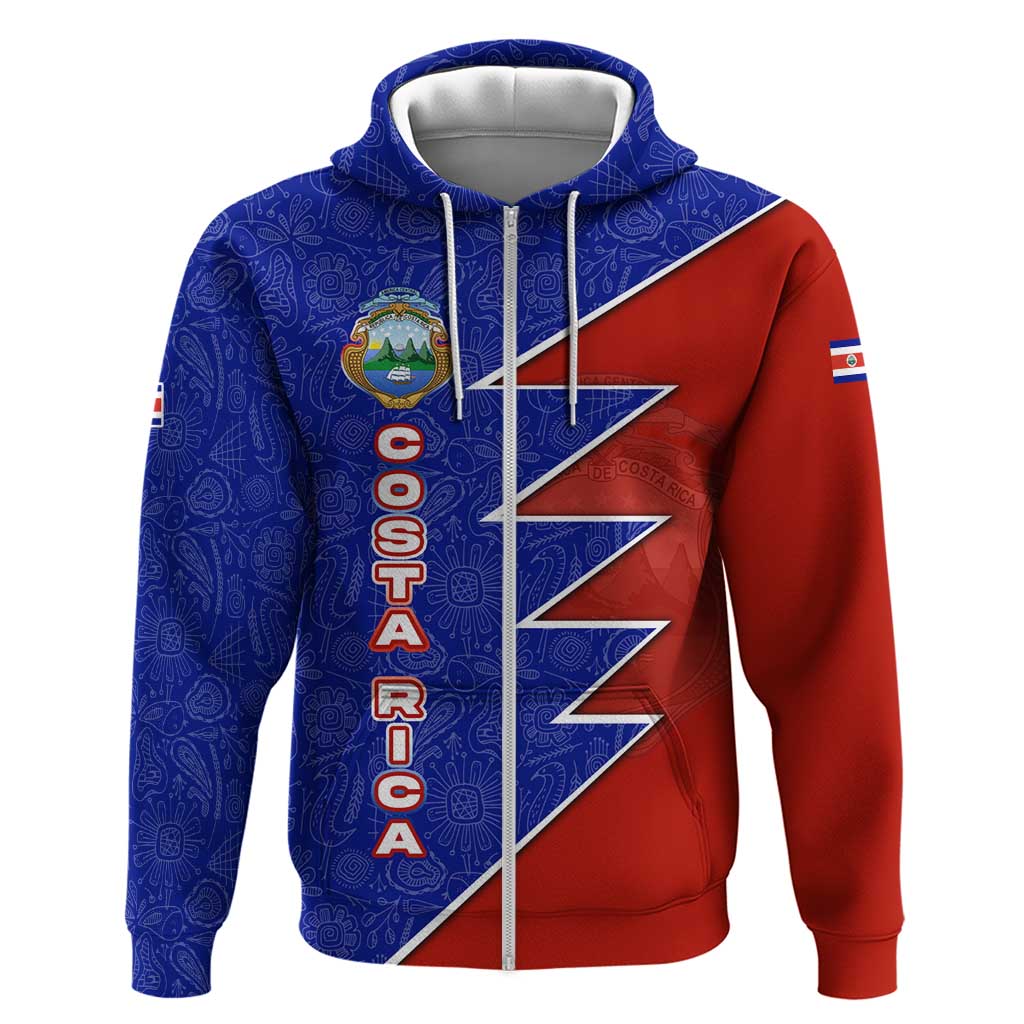 Costa Rica Toucan Zip Hoodie Red and Blue with National Seal and Tropical Bird Graphic - Wonder Print Shop