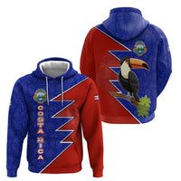 Costa Rica Toucan Zip Hoodie Red and Blue with National Seal and Tropical Bird Graphic - Wonder Print Shop