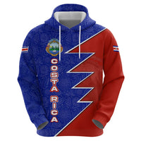 Costa Rica Toucan Zip Hoodie Red and Blue with National Seal and Tropical Bird Graphic - Wonder Print Shop