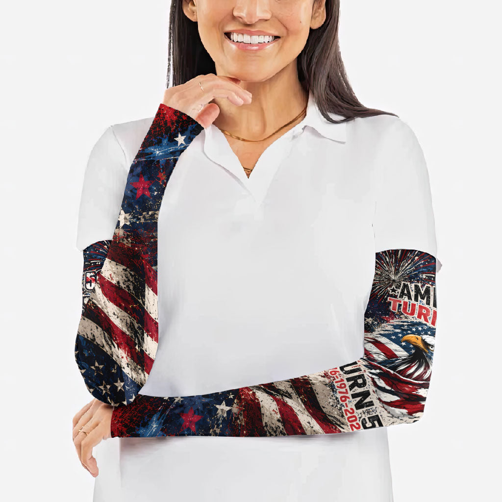 America Turns 250 Happy 50th Birthday Arm Sleeves Patriotic Eagle US Flag Distressed Splatter