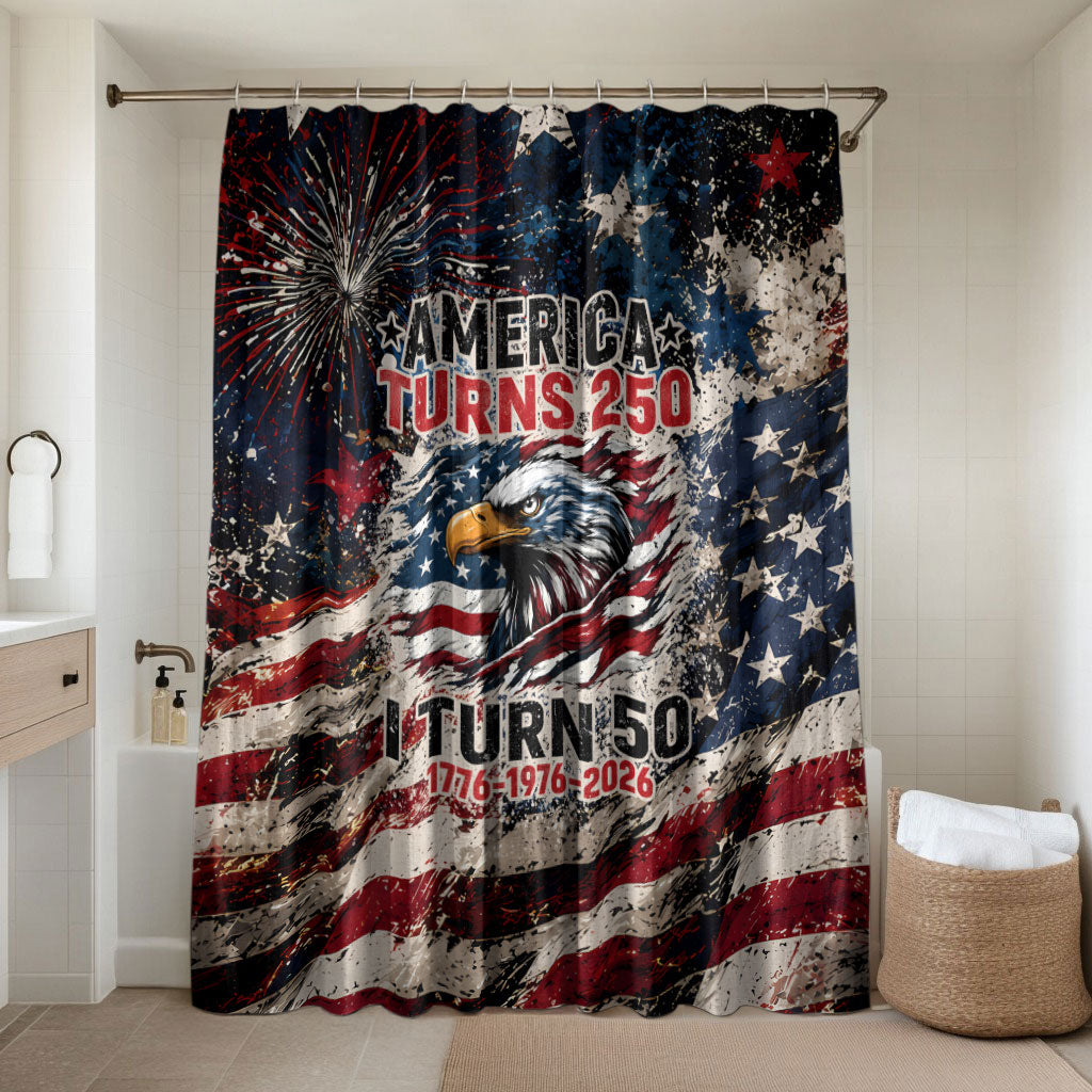 America Turns 250 Happy 50th Birthday Bathroom Set Patriotic Eagle US Flag Distressed Splatter