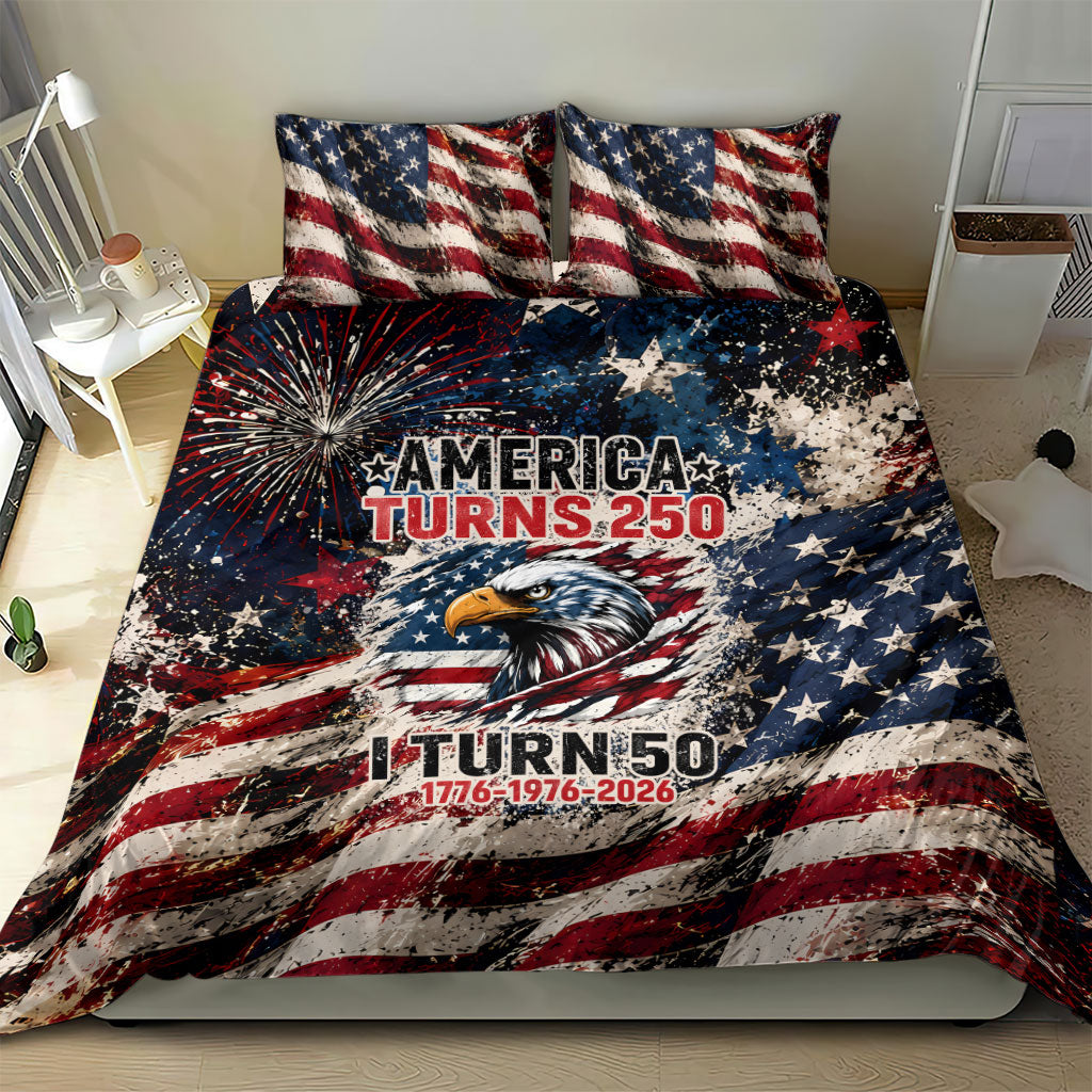 America Turns 250 Happy 50th Birthday Bedding Set Patriotic Eagle US Flag Distressed Splatter