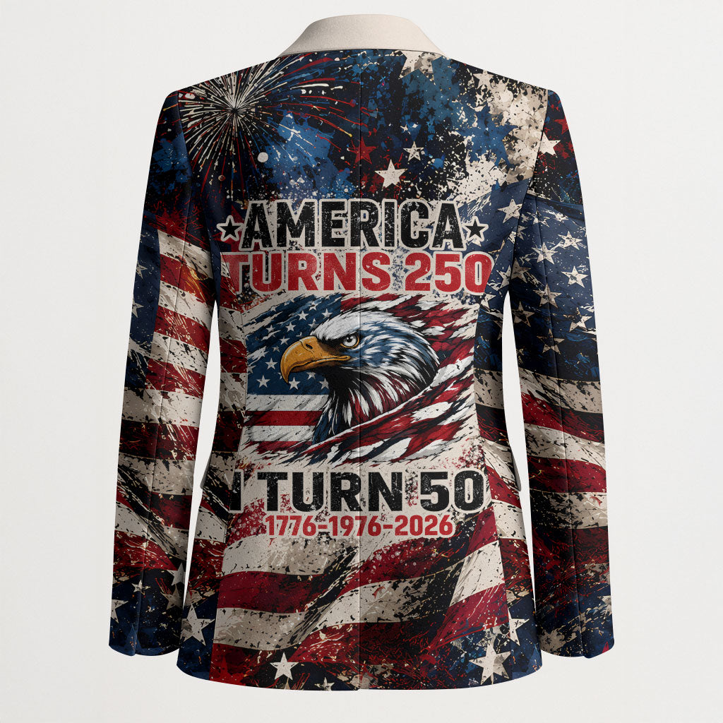 America Turns 250 Happy 50th Birthday Blazer Patriotic Eagle US Flag Distressed Splatter