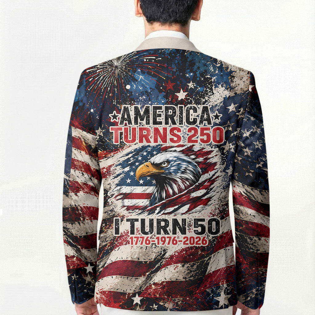 America Turns 250 Happy 50th Birthday Blazer Patriotic Eagle US Flag Distressed Splatter