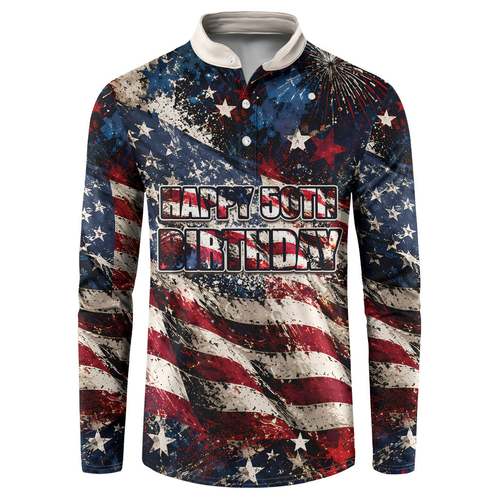 America Turns 250 Happy 50th Birthday Button Sweatshirt Patriotic Eagle US Flag Distressed Splatter