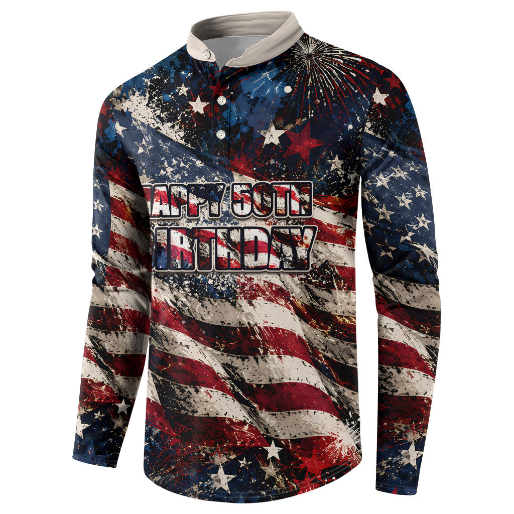 America Turns 250 Happy 50th Birthday Button Sweatshirt Patriotic Eagle US Flag Distressed Splatter