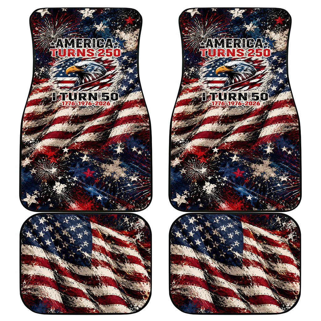 America Turns 250 Happy 50th Birthday Car Mats Patriotic Eagle US Flag Distressed Splatter