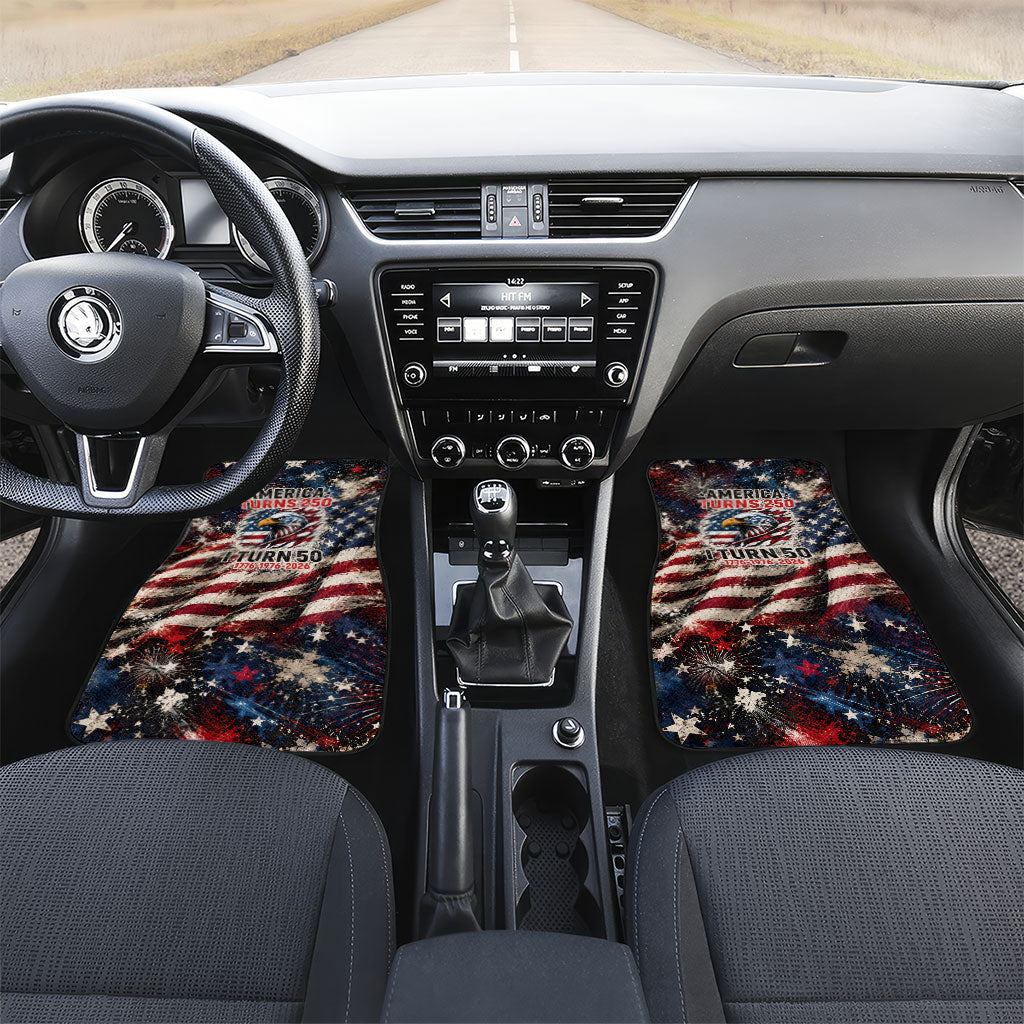 America Turns 250 Happy 50th Birthday Car Mats Patriotic Eagle US Flag Distressed Splatter
