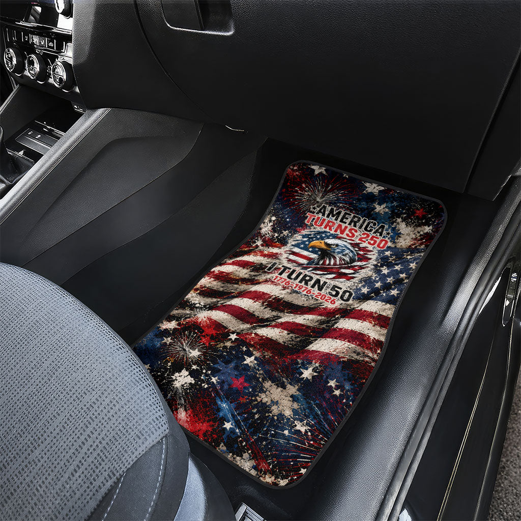 America Turns 250 Happy 50th Birthday Car Mats Patriotic Eagle US Flag Distressed Splatter