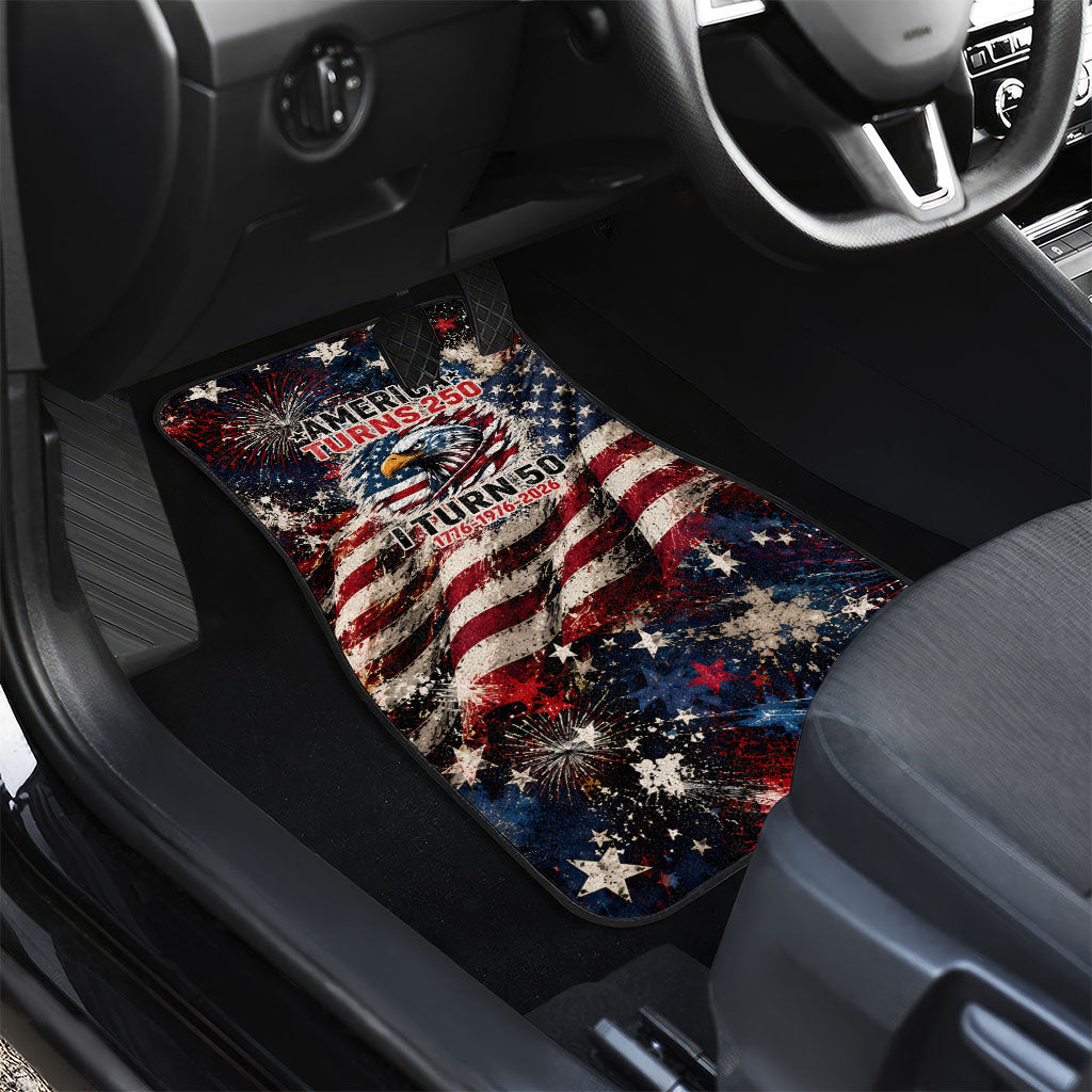America Turns 250 Happy 50th Birthday Car Mats Patriotic Eagle US Flag Distressed Splatter
