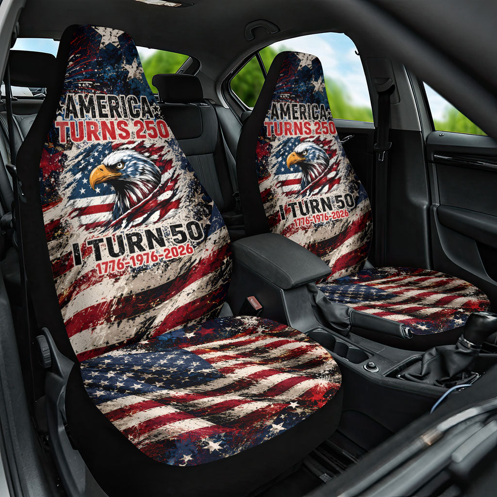 America Turns 250 Happy 50th Birthday Car Seat Cover Patriotic Eagle US Flag Distressed Splatter