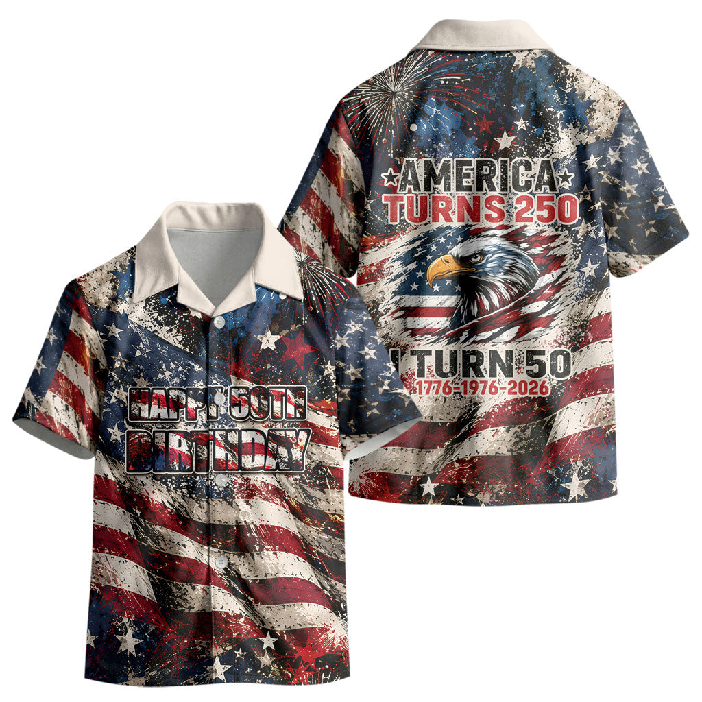 America Turns 250 Happy 50th Birthday Kid Hawaiian Shirt Patriotic Eagle US Flag Distressed Splatter TS04