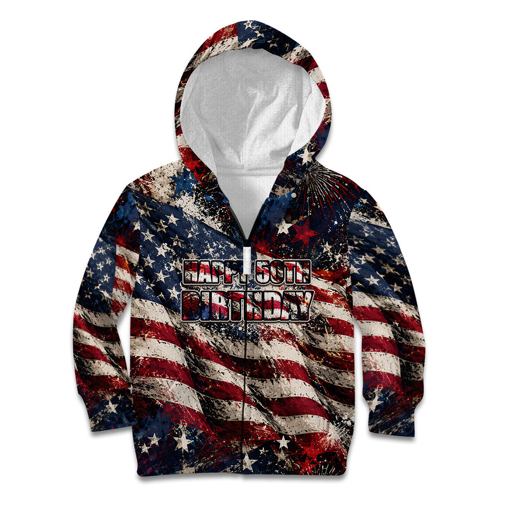 America Turns 250 Happy 50th Birthday Kid Hoodie Patriotic Eagle US Flag Distressed Splatter