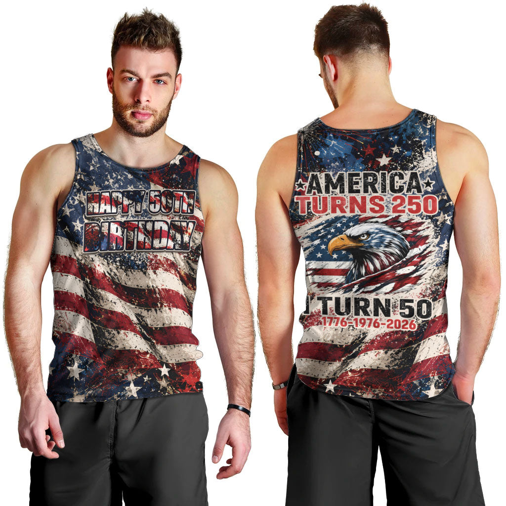 America Turns 250 Happy 50th Birthday Men Tank Top Patriotic Eagle US Flag Distressed Splatter