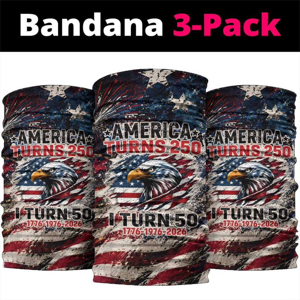 America Turns 250 Happy 50th Birthday Neck Gaiter Patriotic Eagle US Flag Distressed Splatter