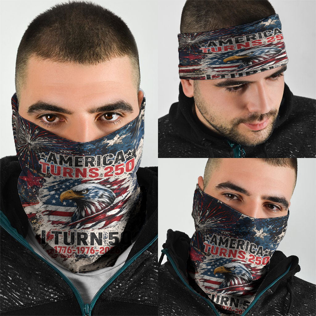 America Turns 250 Happy 50th Birthday Neck Gaiter Patriotic Eagle US Flag Distressed Splatter