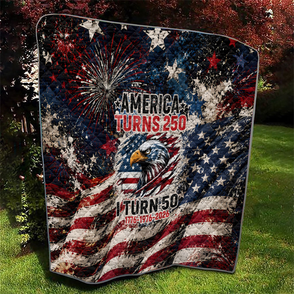 America Turns 250 Happy 50th Birthday Quilt Patriotic Eagle US Flag Distressed Splatter