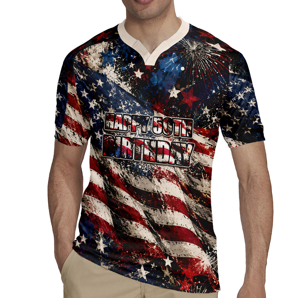America Turns 250 Happy 50th Birthday Rugby Jersey Patriotic Eagle US Flag Distressed Splatter