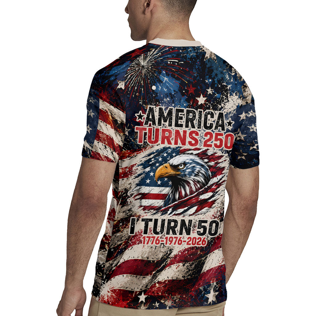 America Turns 250 Happy 50th Birthday Rugby Jersey Patriotic Eagle US Flag Distressed Splatter