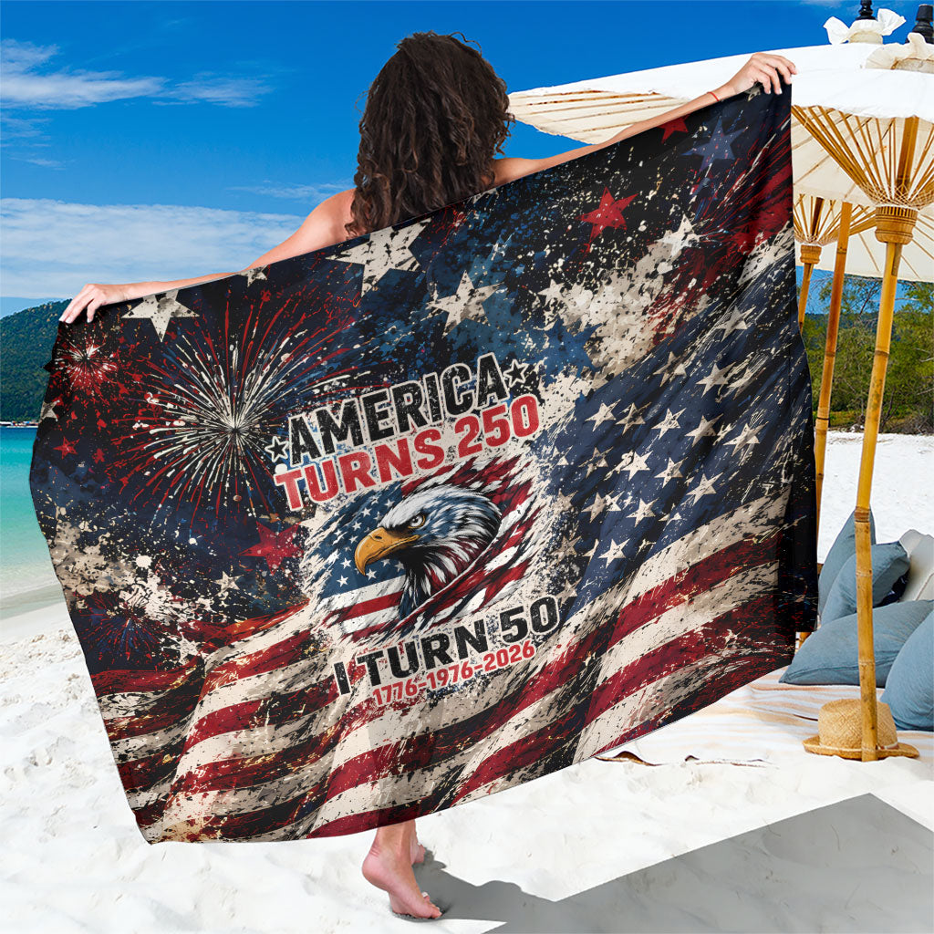 America Turns 250 Happy 50th Birthday Sarong Patriotic Eagle US Flag Distressed Splatter