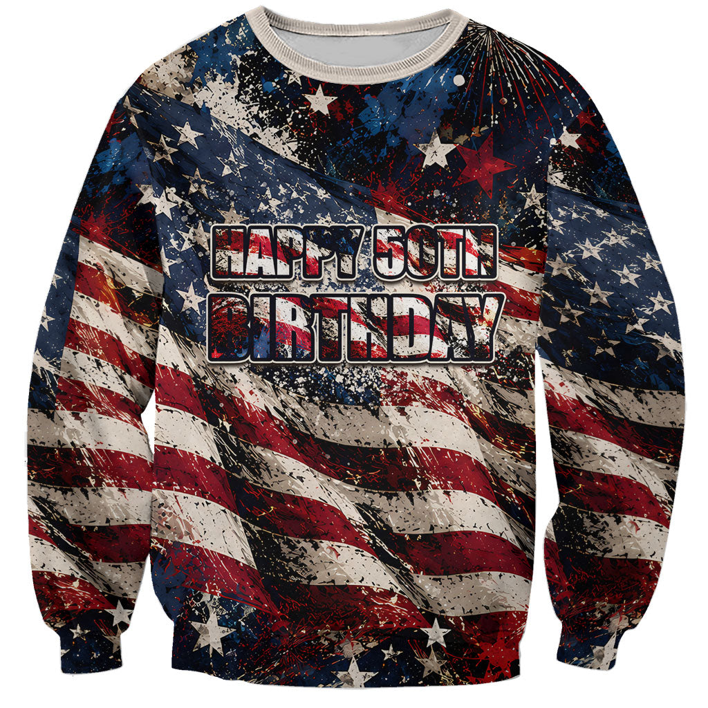 America Turns 250 Happy 50th Birthday Sweatshirt Patriotic Eagle US Flag Distressed Splatter