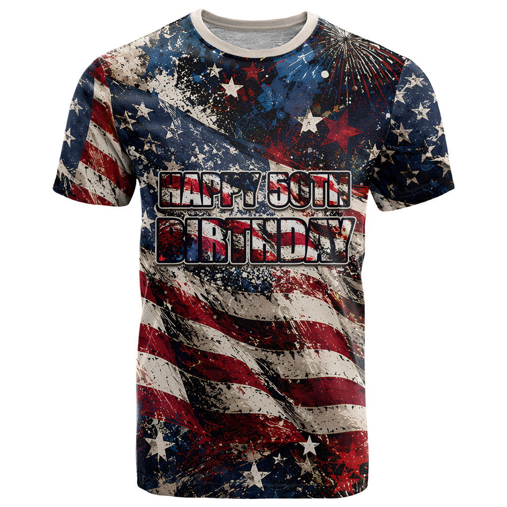 America Turns 250 Happy 50th Birthday T Shirt Patriotic Eagle US Flag Distressed Splatter