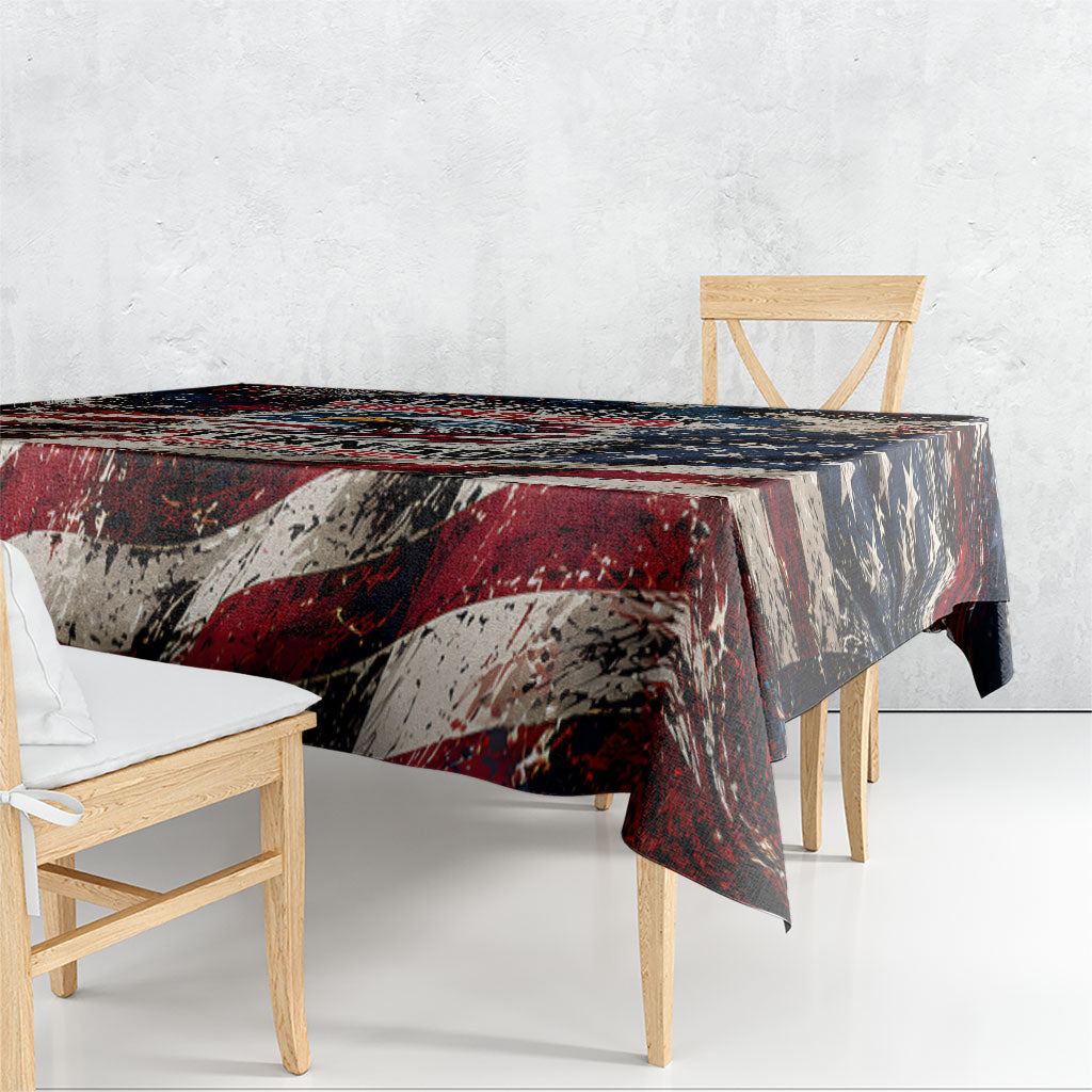 America Turns 250 Happy 50th Birthday Tablecloth Patriotic Eagle US Flag Distressed Splatter