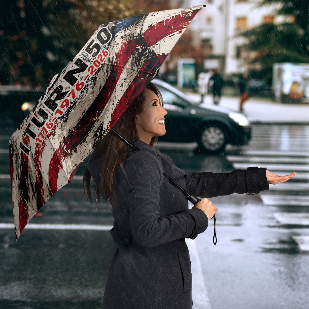 America Turns 250 Happy 50th Birthday Umbrella Patriotic Eagle US Flag Distressed Splatter