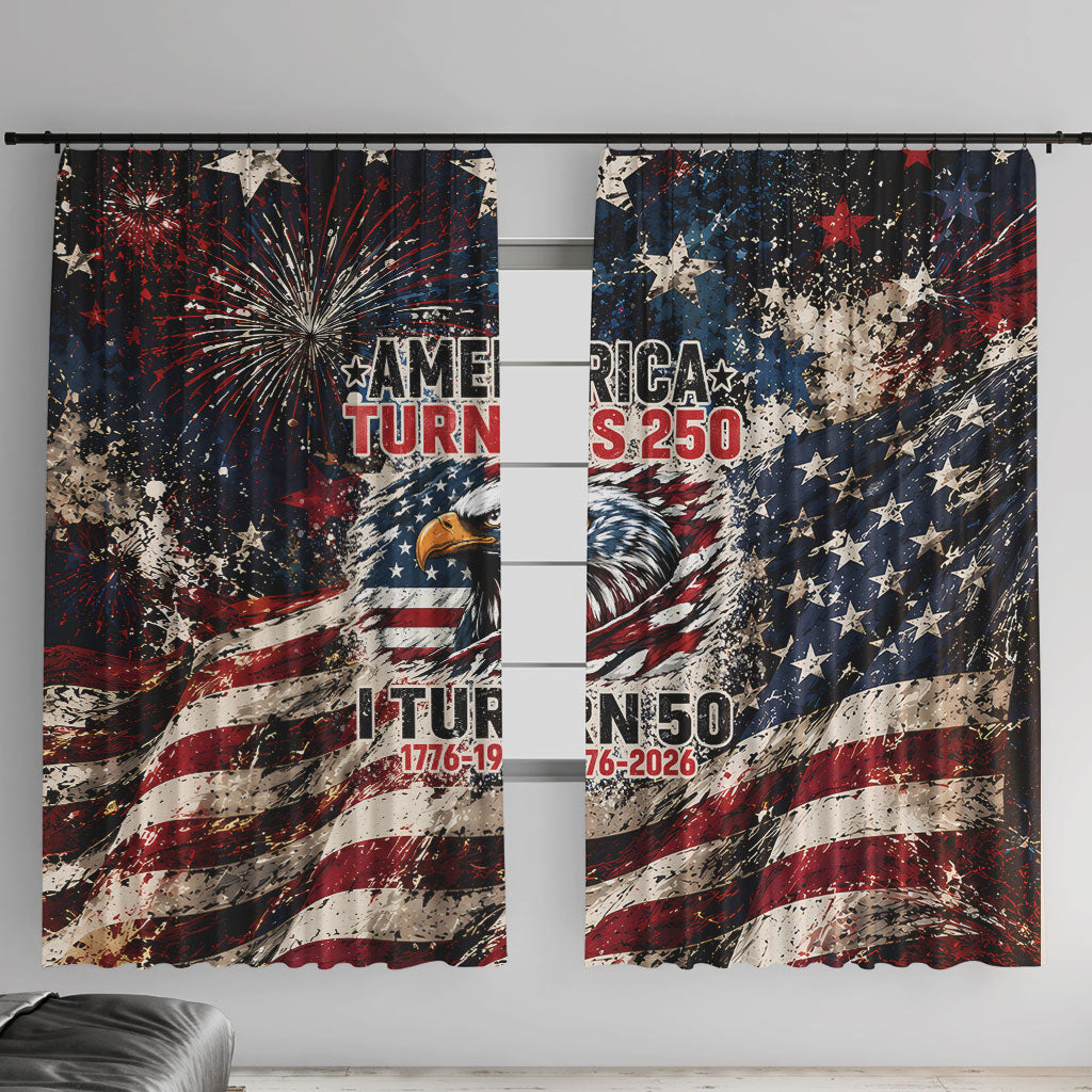 America Turns 250 Happy 50th Birthday Window Curtain Patriotic Eagle US Flag Distressed Splatter