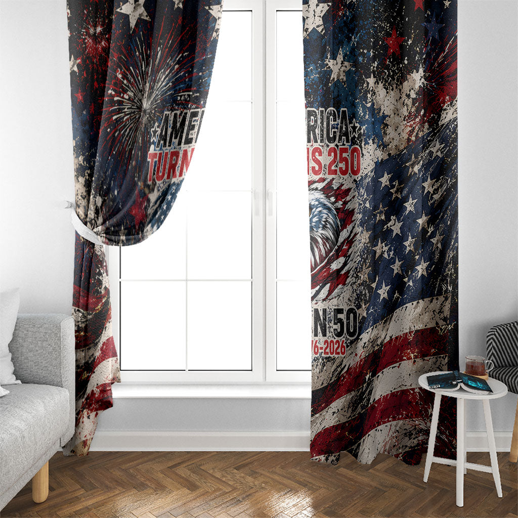 America Turns 250 Happy 50th Birthday Window Curtain Patriotic Eagle US Flag Distressed Splatter