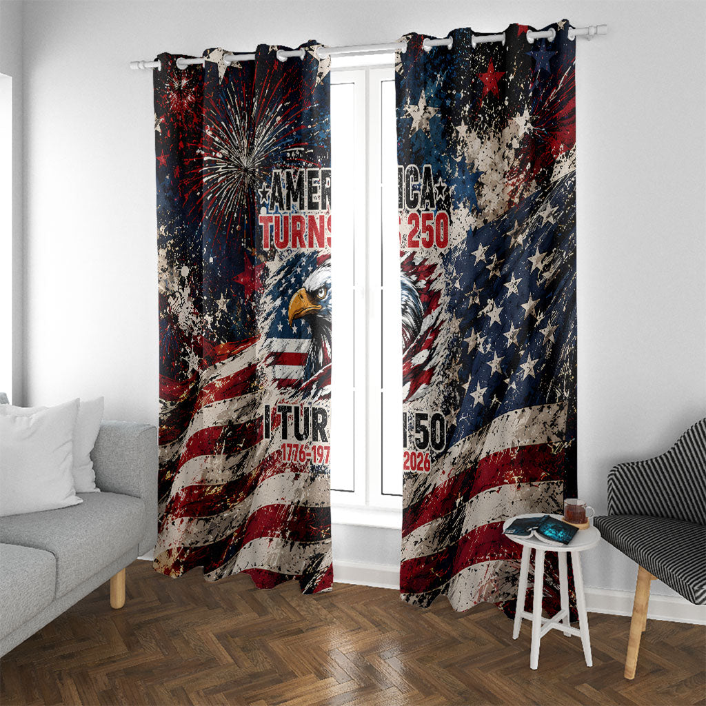 America Turns 250 Happy 50th Birthday Window Curtain Patriotic Eagle US Flag Distressed Splatter