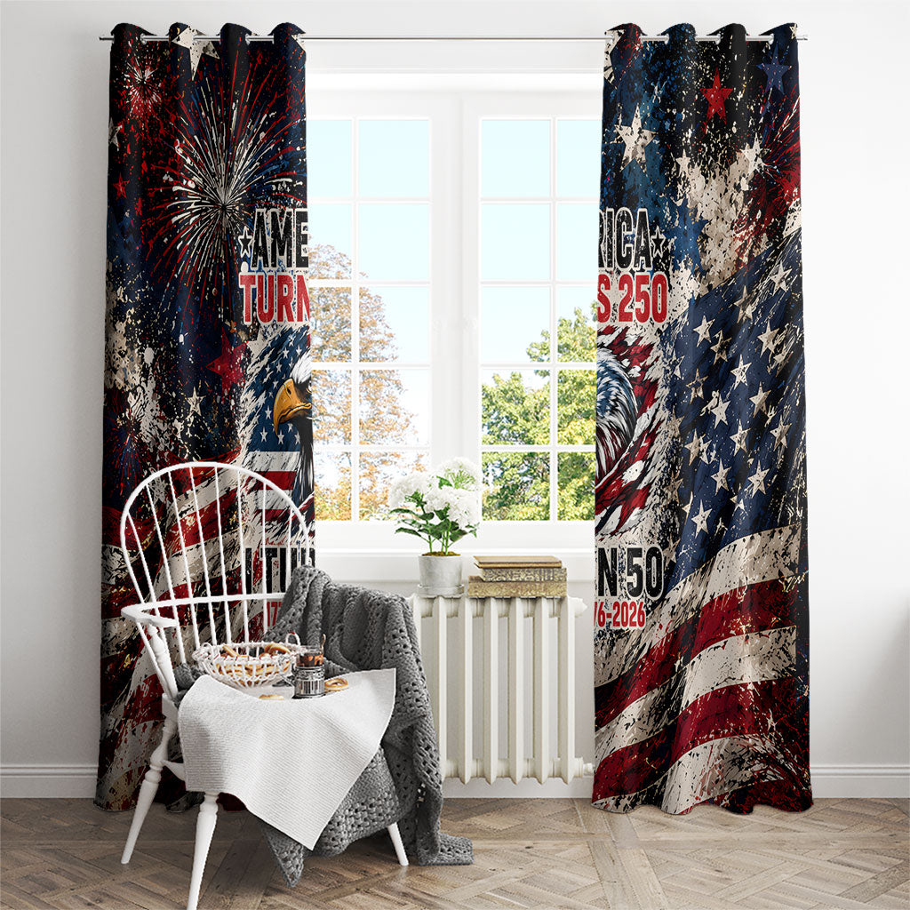 America Turns 250 Happy 50th Birthday Window Curtain Patriotic Eagle US Flag Distressed Splatter