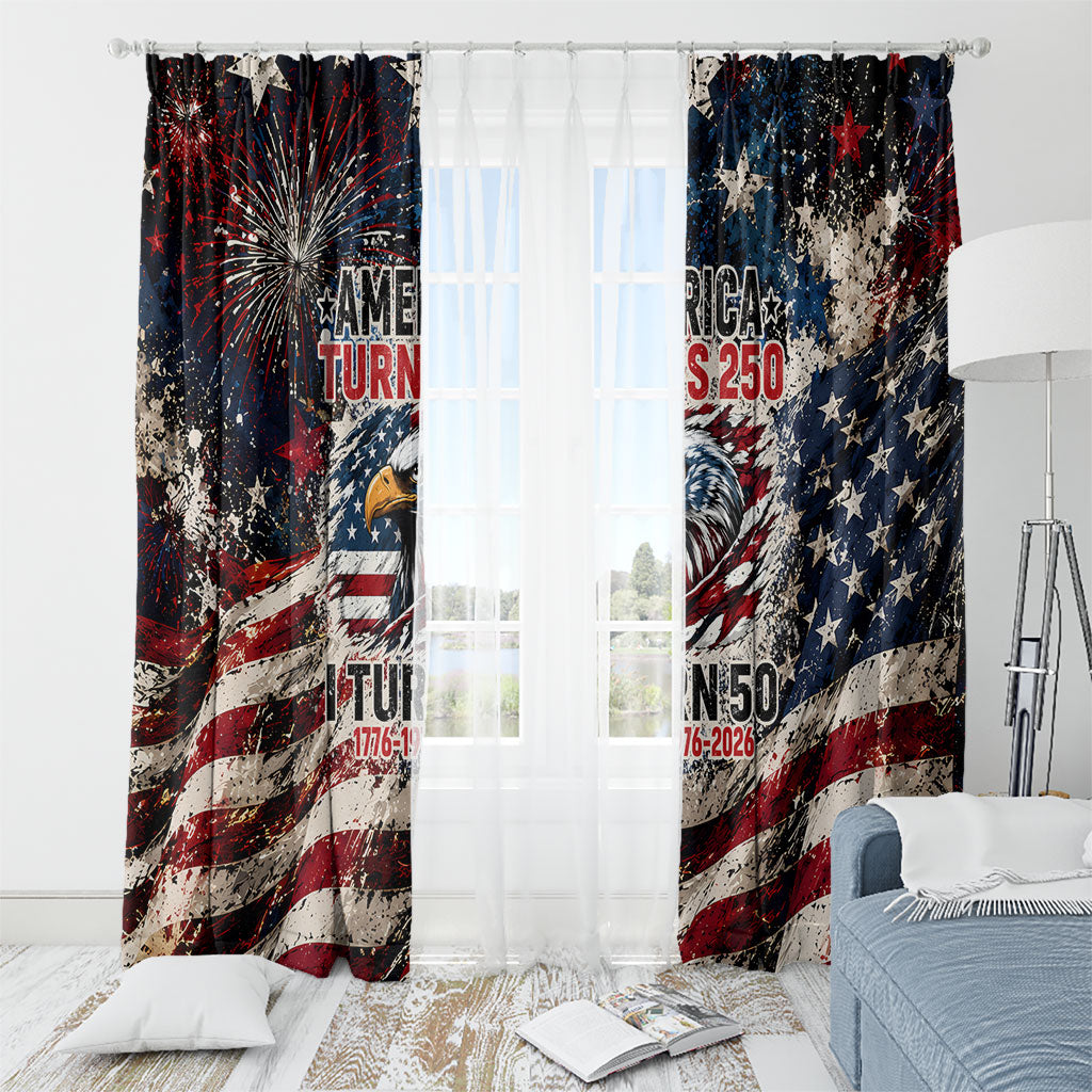 America Turns 250 Happy 50th Birthday Window Curtain Patriotic Eagle US Flag Distressed Splatter