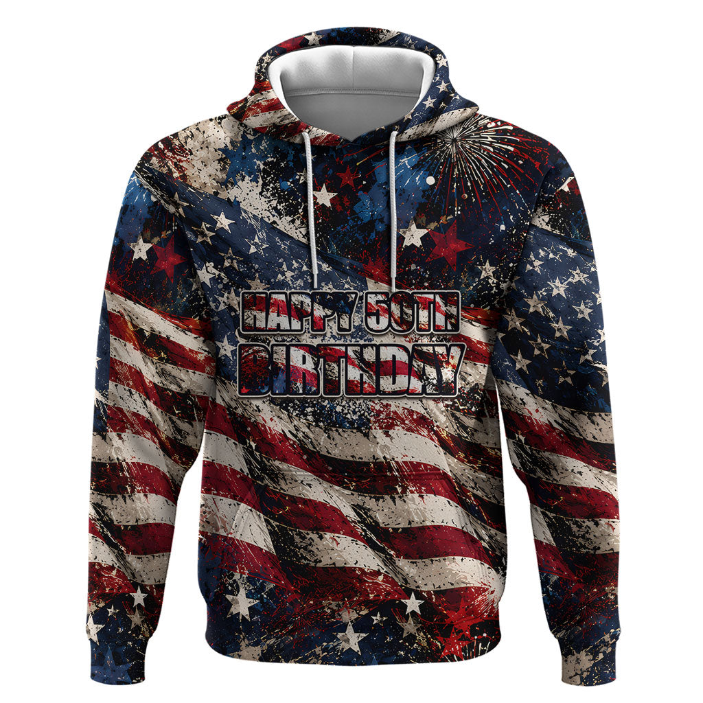 America Turns 250 Happy 50th Birthday Zip Hoodie Patriotic Eagle US Flag Distressed Splatter