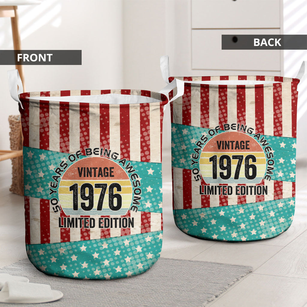 America Vintage 1976 50th Birthday Laundry Basket Retro Sunset Patriotic