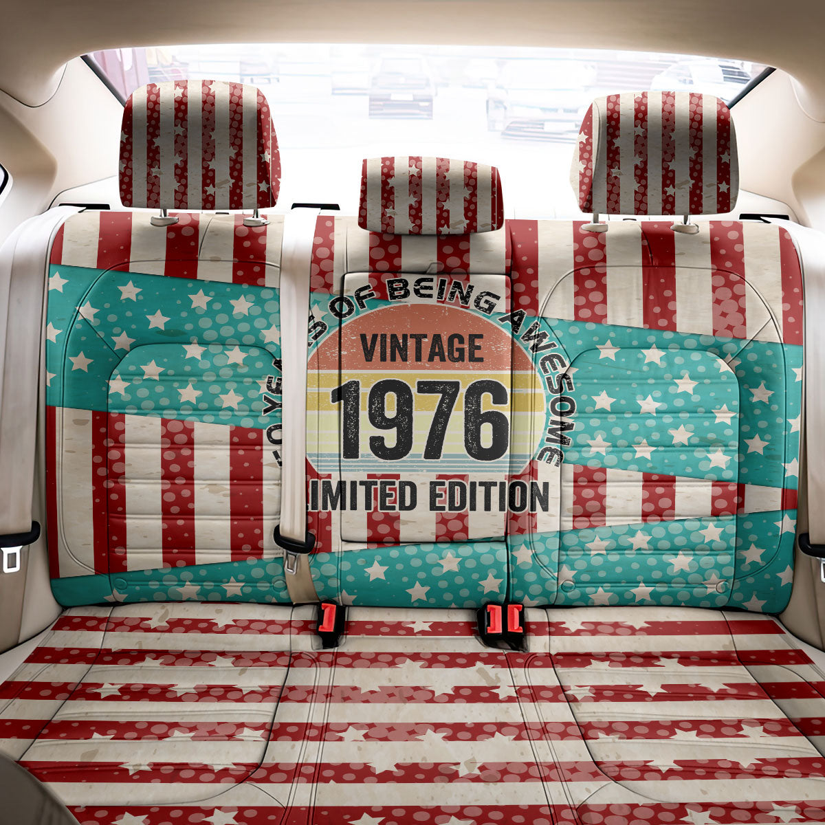 America Vintage 1976 50th Birthday Back Car Seat Cover Retro Sunset Patriotic