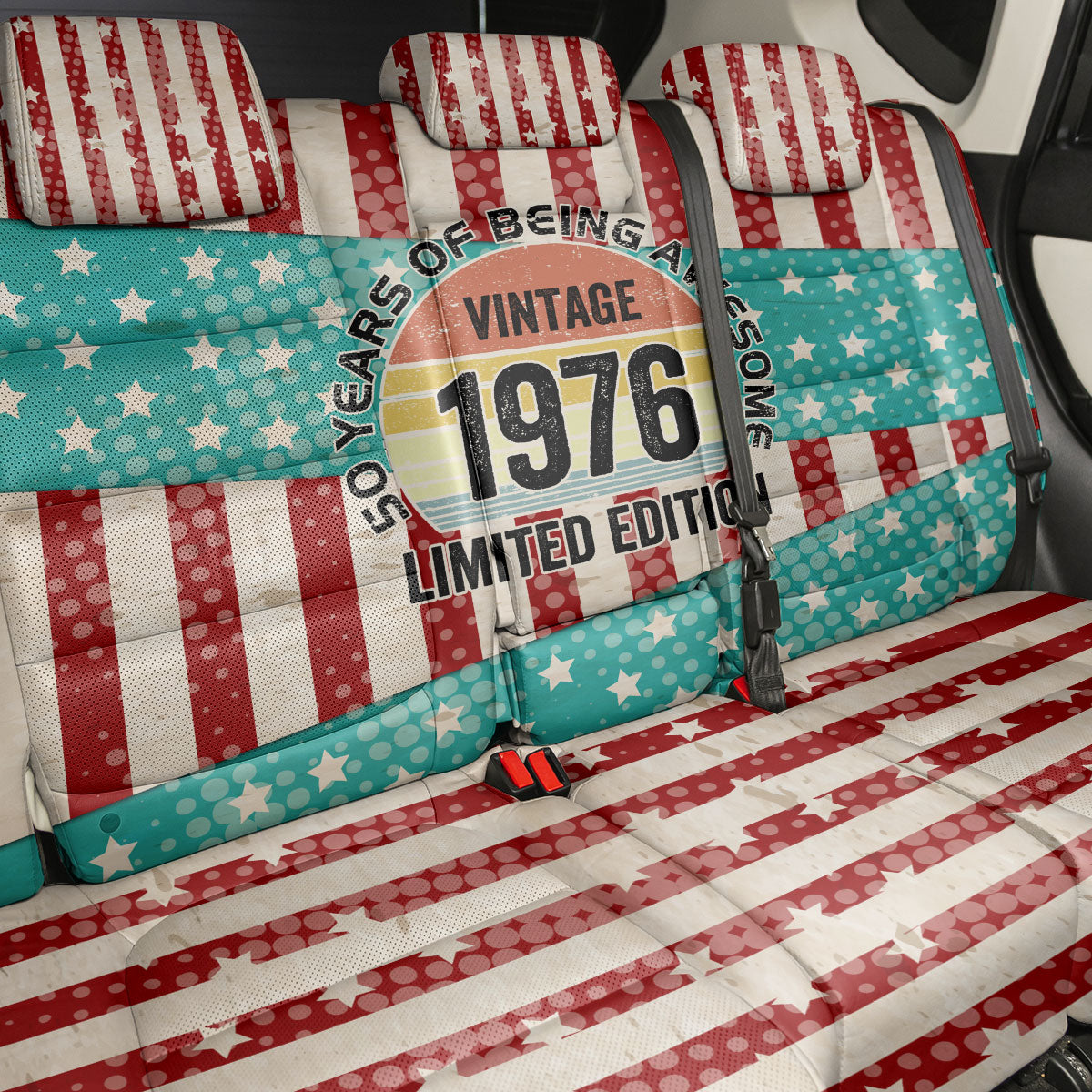 America Vintage 1976 50th Birthday Back Car Seat Cover Retro Sunset Patriotic