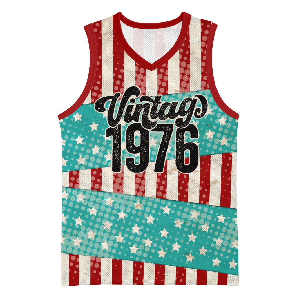 America Vintage 1976 50th Birthday Basketball Jersey Retro Sunset Patriotic