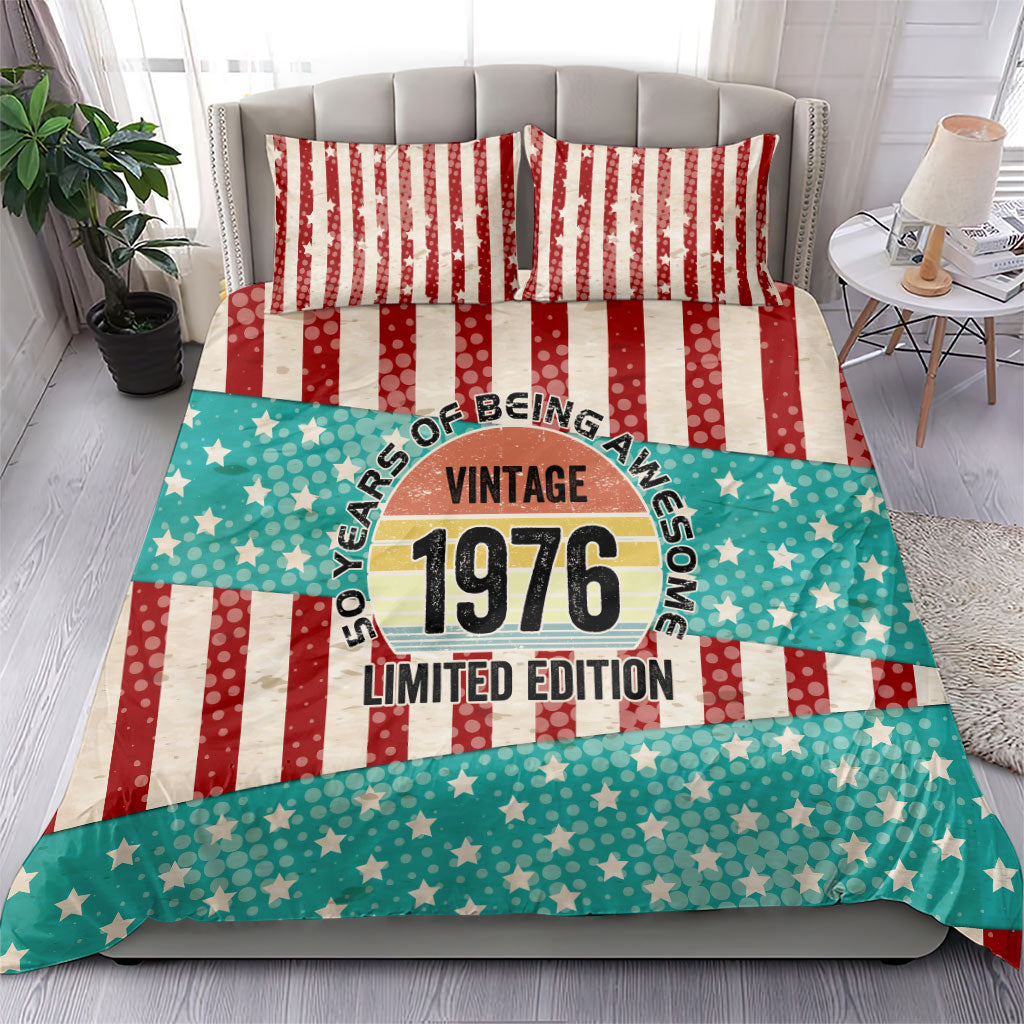 America Vintage 1976 50th Birthday Bedding Set Retro Sunset Patriotic
