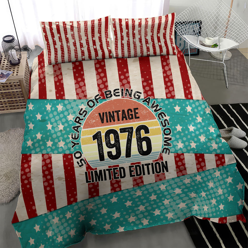 America Vintage 1976 50th Birthday Bedding Set Retro Sunset Patriotic
