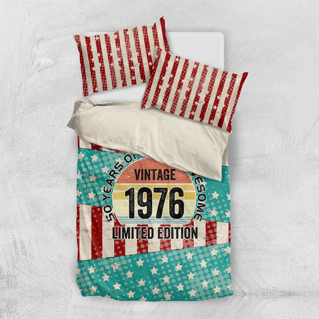 America Vintage 1976 50th Birthday Bedding Set Retro Sunset Patriotic