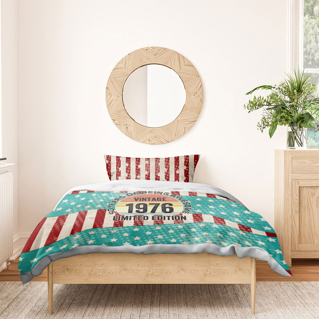 America Vintage 1976 50th Birthday Bedding Set Retro Sunset Patriotic