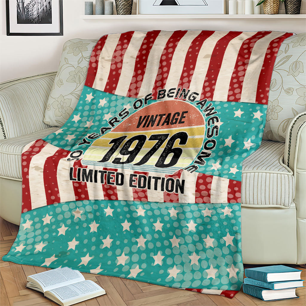 America Vintage 1976 50th Birthday Blanket Retro Sunset Patriotic
