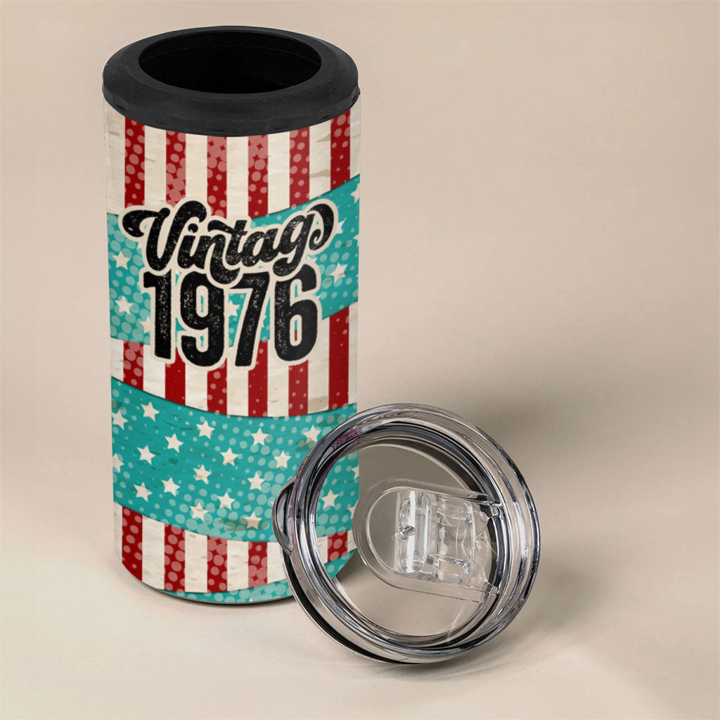 America Vintage 1976 50th Birthday 4 in 1 Can Cooler Tumbler Retro Sunset Patriotic