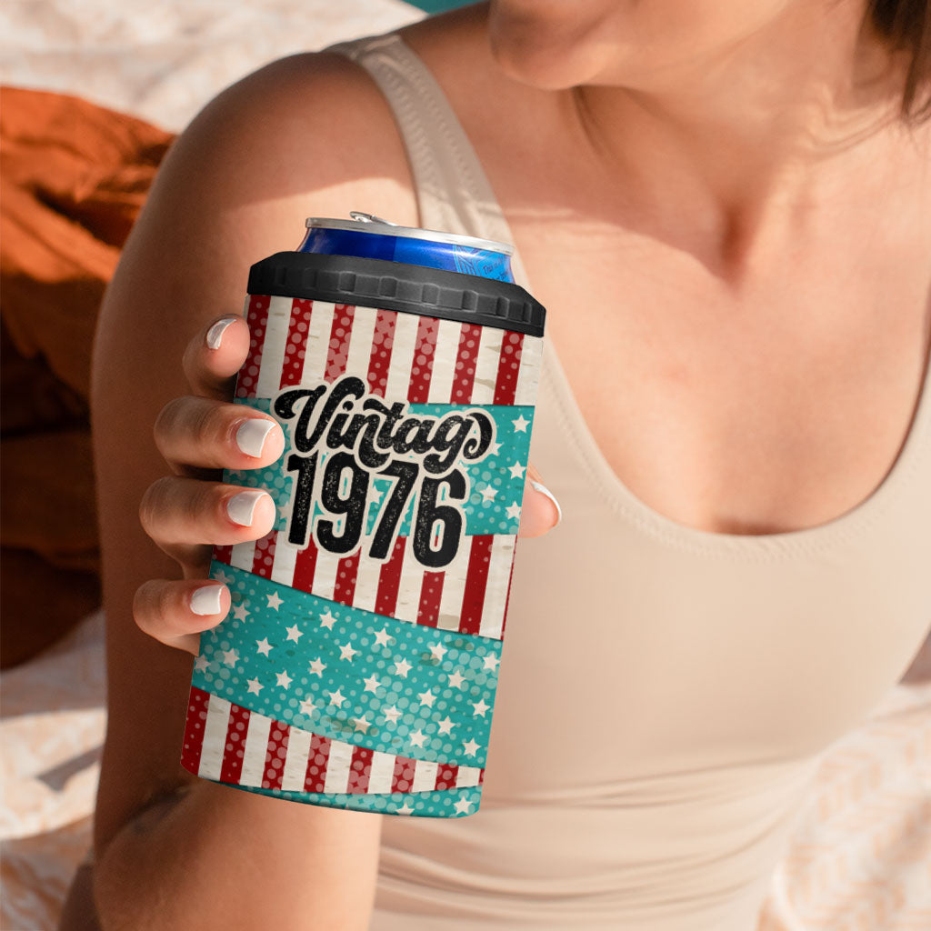 America Vintage 1976 50th Birthday 4 in 1 Can Cooler Tumbler Retro Sunset Patriotic