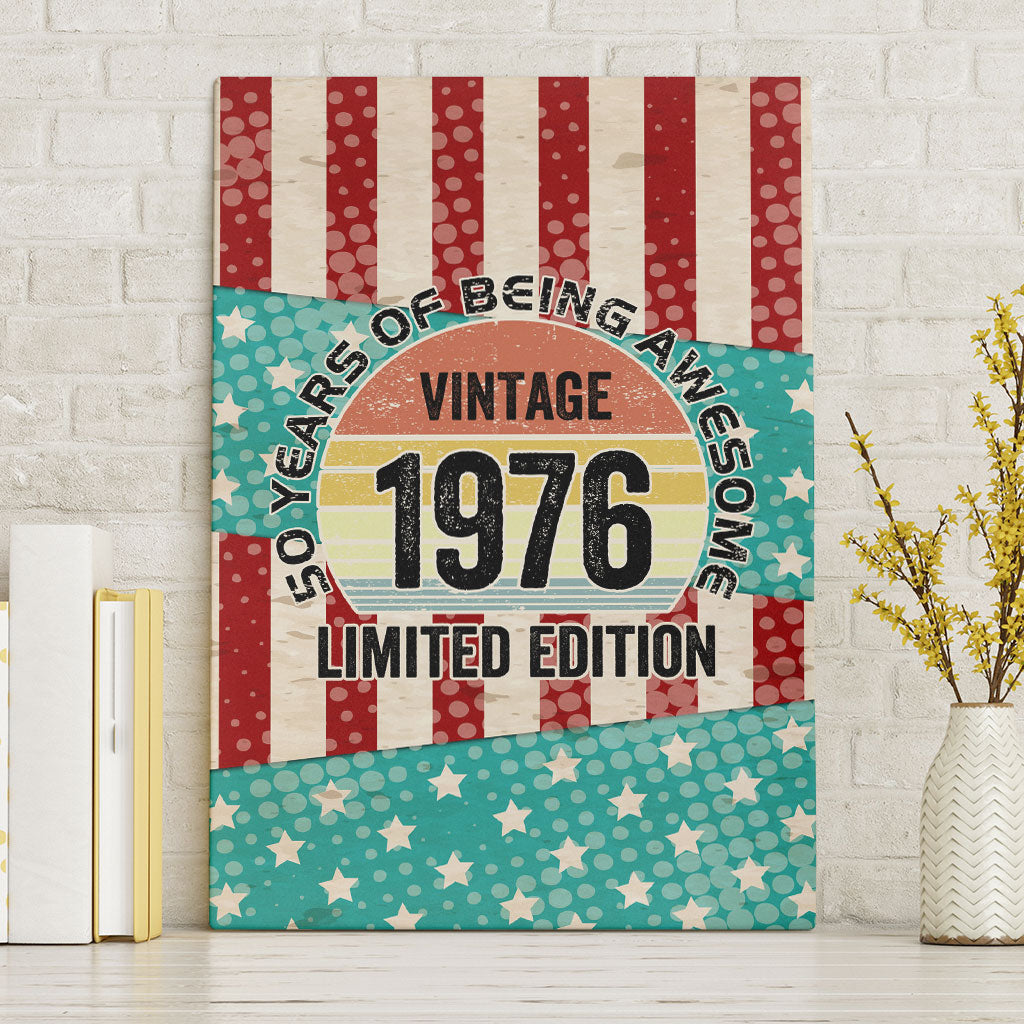 America Vintage 1976 50th Birthday Canvas Wall Art Retro Sunset Patriotic